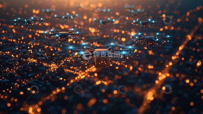 高清大图下载【趣麦麦图】夜幕下的无人机群