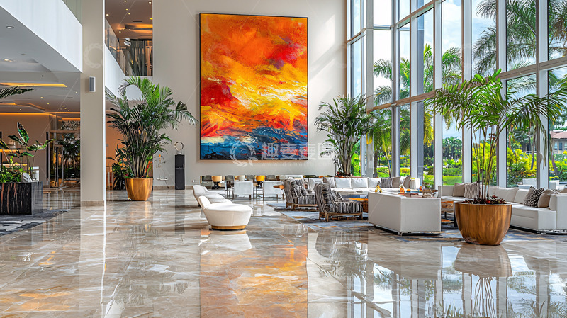 高清大图下载【趣麦麦图】现代酒店大堂抽象画