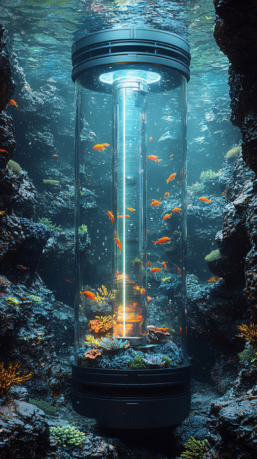水下透明圆柱体鱼缸