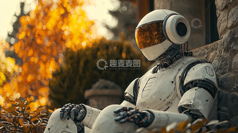 高清大图下载【趣麦麦图】火灾背景下沉思的机器人