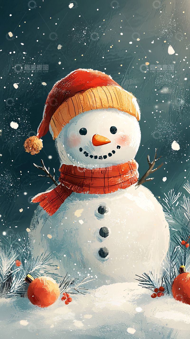 高清大图下载【趣麦麦图】戴帽子的可爱雪人