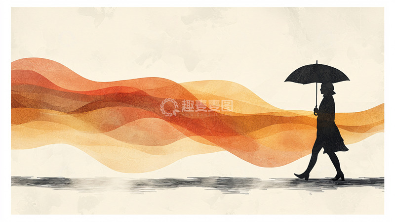 高清大图下载【趣麦麦图】撑伞女子与色彩波浪