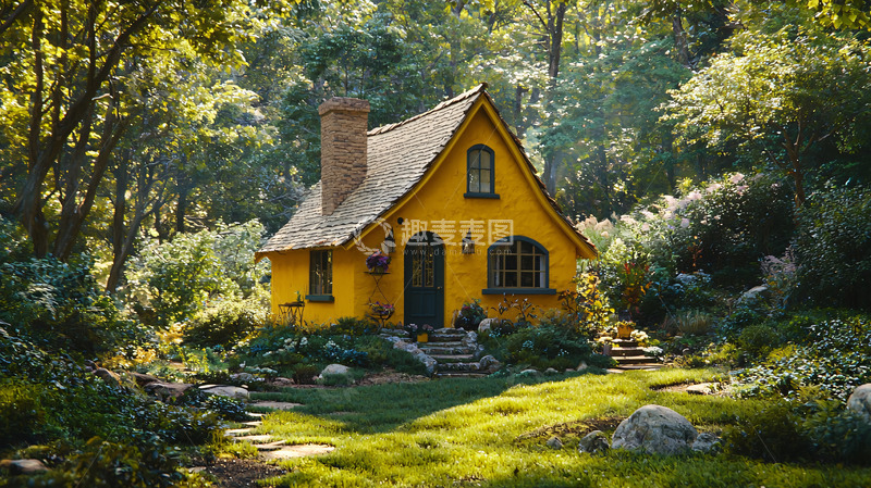 森林中的黄色小屋