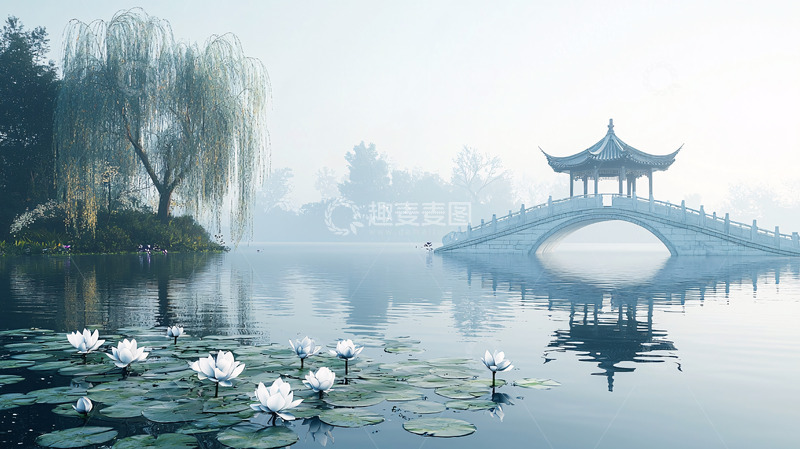 高清大图下载【趣麦麦图】江南水乡亭台楼阁如画