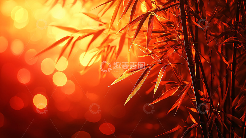 高清大图下载【趣麦麦图】夕阳下的竹叶