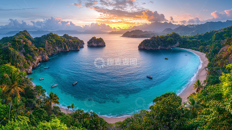 高清大图下载【趣麦麦图】海湾日落沙滩景色