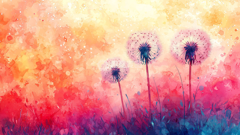高清大图下载【趣麦麦图】水彩蒲公英