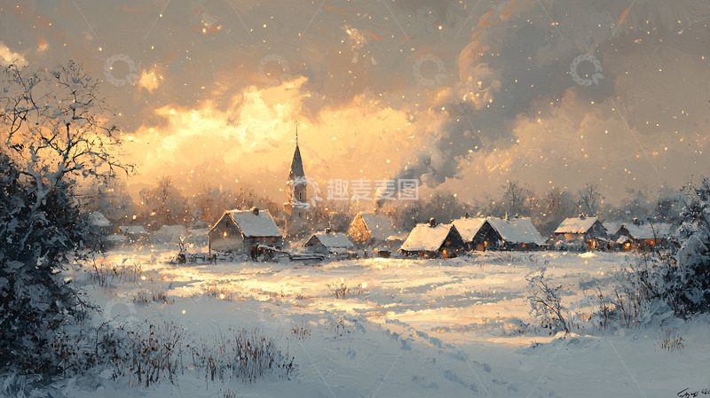 高清大图下载【趣麦麦图】冬日雪景村庄
