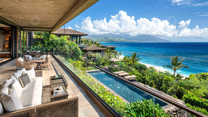 高清大图下载【趣麦麦图】海景别墅露台泳池风光