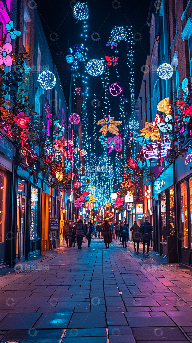 高清大图下载【趣麦麦图】夜晚灯光装饰街道