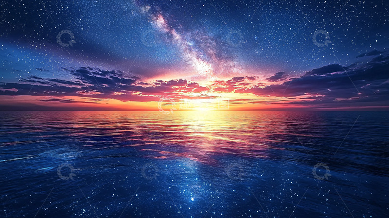 高清大图下载【趣麦麦图】星空大海日落