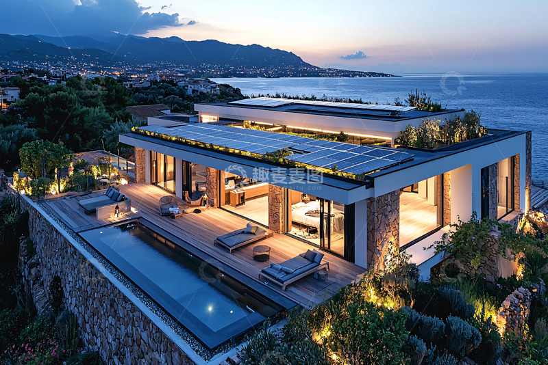 高清大图下载【趣麦麦图】海景别墅夜景