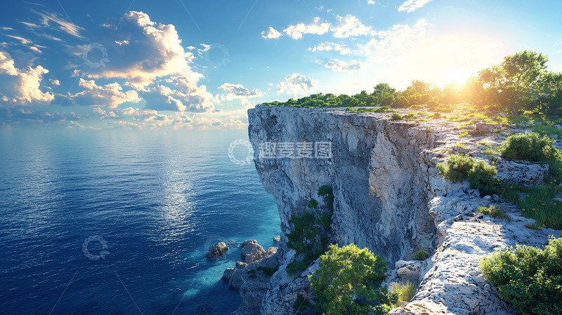 高清大图下载【趣麦麦图】阳光海崖峭壁