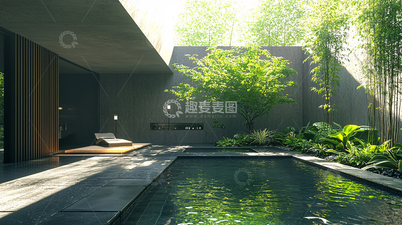 高清大图下载【趣麦麦图】现代简约庭院泳池
