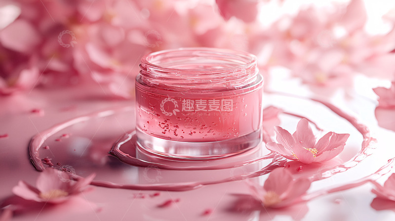 高清大图下载【趣麦麦图】粉色花瓣点缀的护肤品