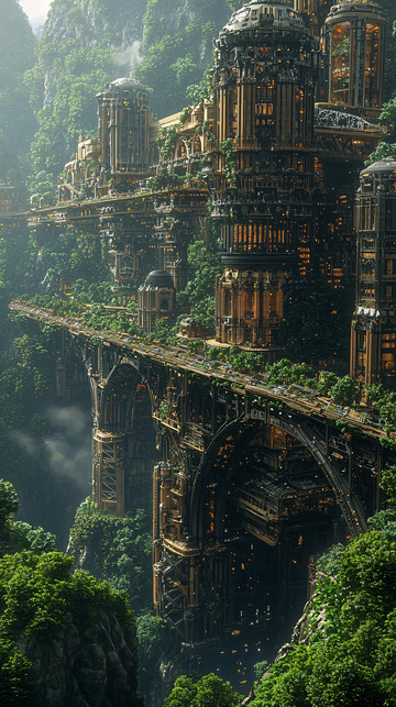 山谷中的蒸汽朋克城市