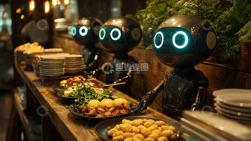 高清大图下载【趣麦麦图】餐厅机器人服务员
