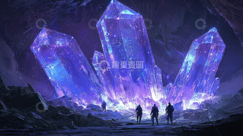 高清大图下载【趣麦麦图】地下洞穴蓝色巨型水晶