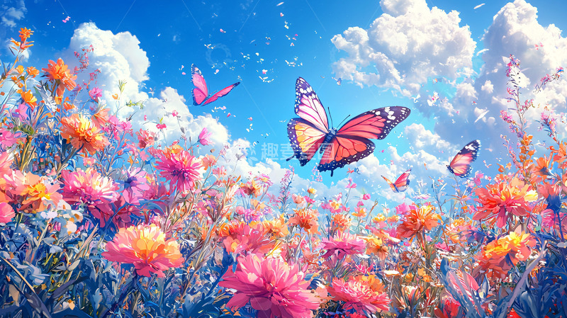 高清大图下载【趣麦麦图】梦幻蝴蝶花田