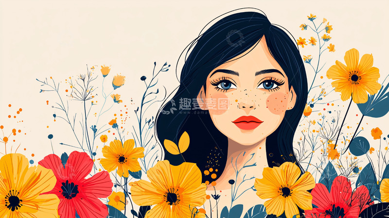 高清大图下载【趣麦麦图】手绘插画美女