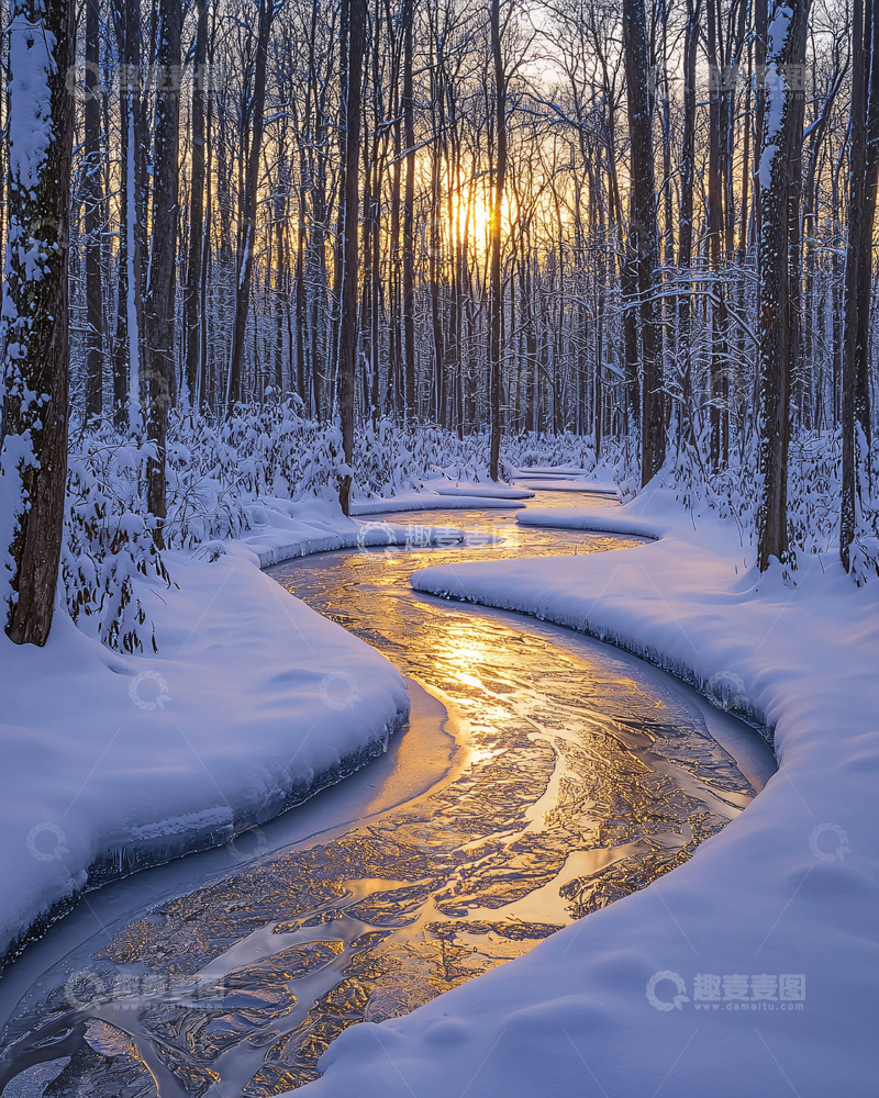 高清大图下载【趣麦麦图】冬日森林雪景河流