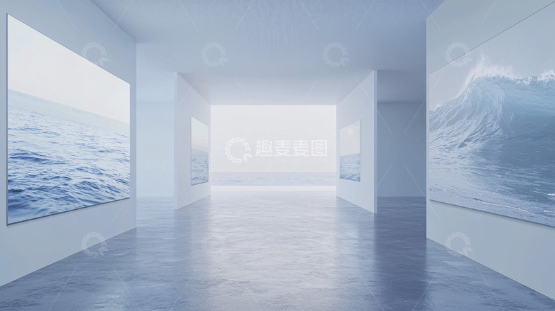 高清大图下载【趣麦麦图】极简主义蓝色海洋波浪艺术长廊