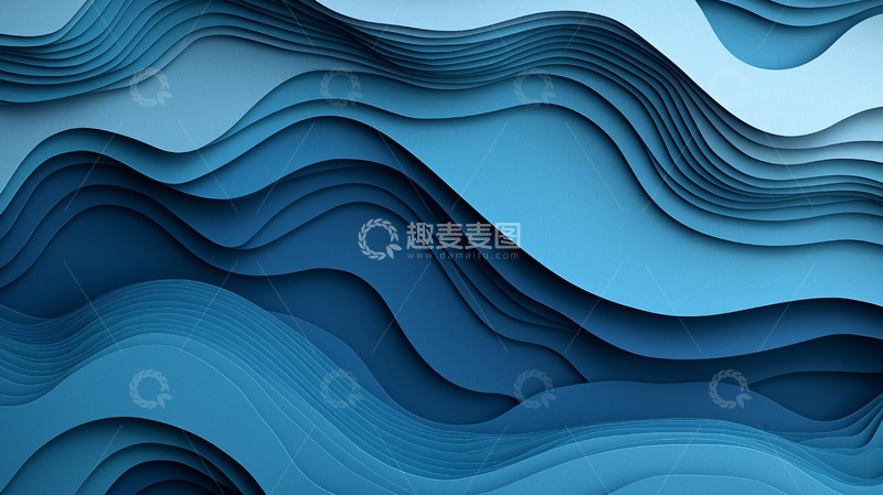 高清大图下载【趣麦麦图】蓝色系纸张波浪纹理背景