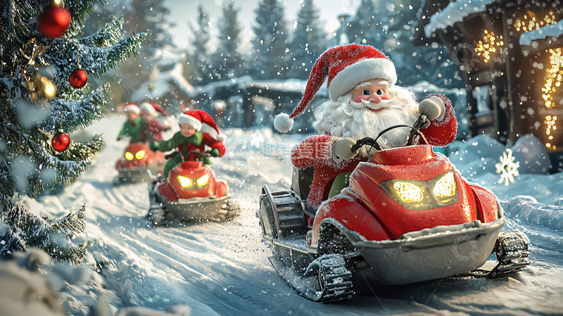 高清大图下载【趣麦麦图】圣诞老人雪地摩托车