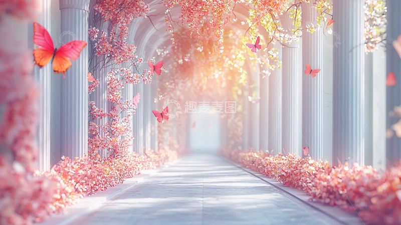 高清大图下载【趣麦麦图】梦幻粉色蝴蝶花廊