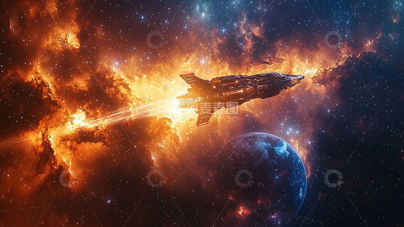 高清大图下载【趣麦麦图】宇宙飞船穿越星云