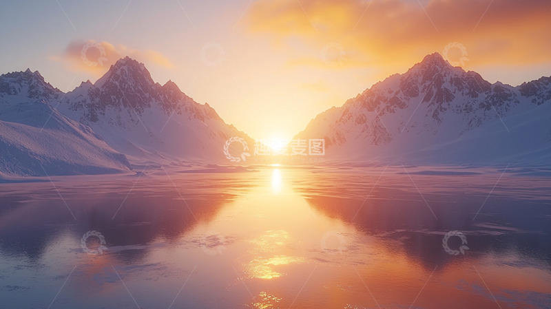 高清大图下载【趣麦麦图】雪山日落