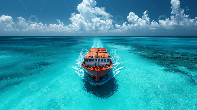 高清大图下载【趣麦麦图】航行中的橙色货船