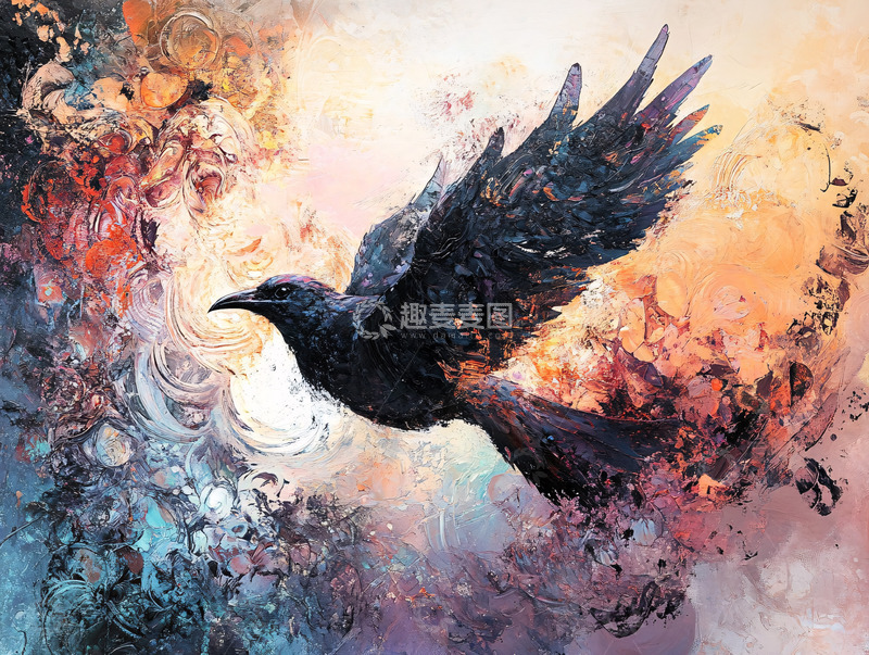 高清大图下载【趣麦麦图】抽象派乌鸦飞翔图