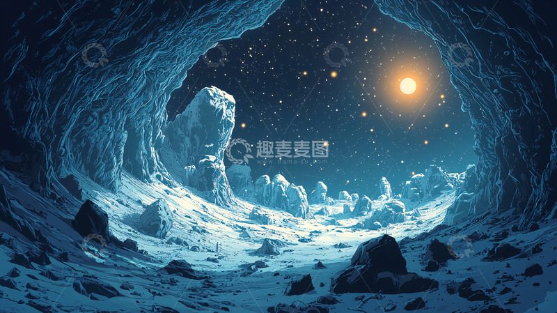 高清大图下载【趣麦麦图】冰雪覆盖的洞穴夜景