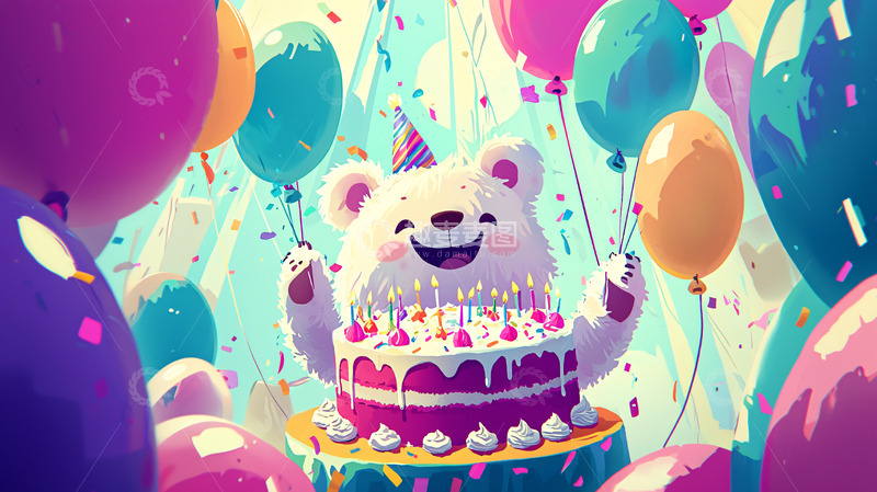高清大图下载【趣麦麦图】-卡通北极熊生日派对