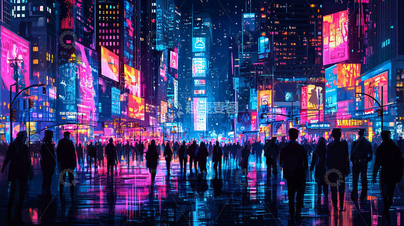 高清大图下载【趣麦麦图】霓虹闪烁的未来都市夜景