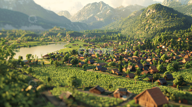 高清大图下载【趣麦麦图】山谷田园乡村小镇风光