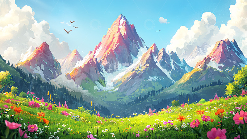 高清大图下载【趣麦麦图】卡通山水风景