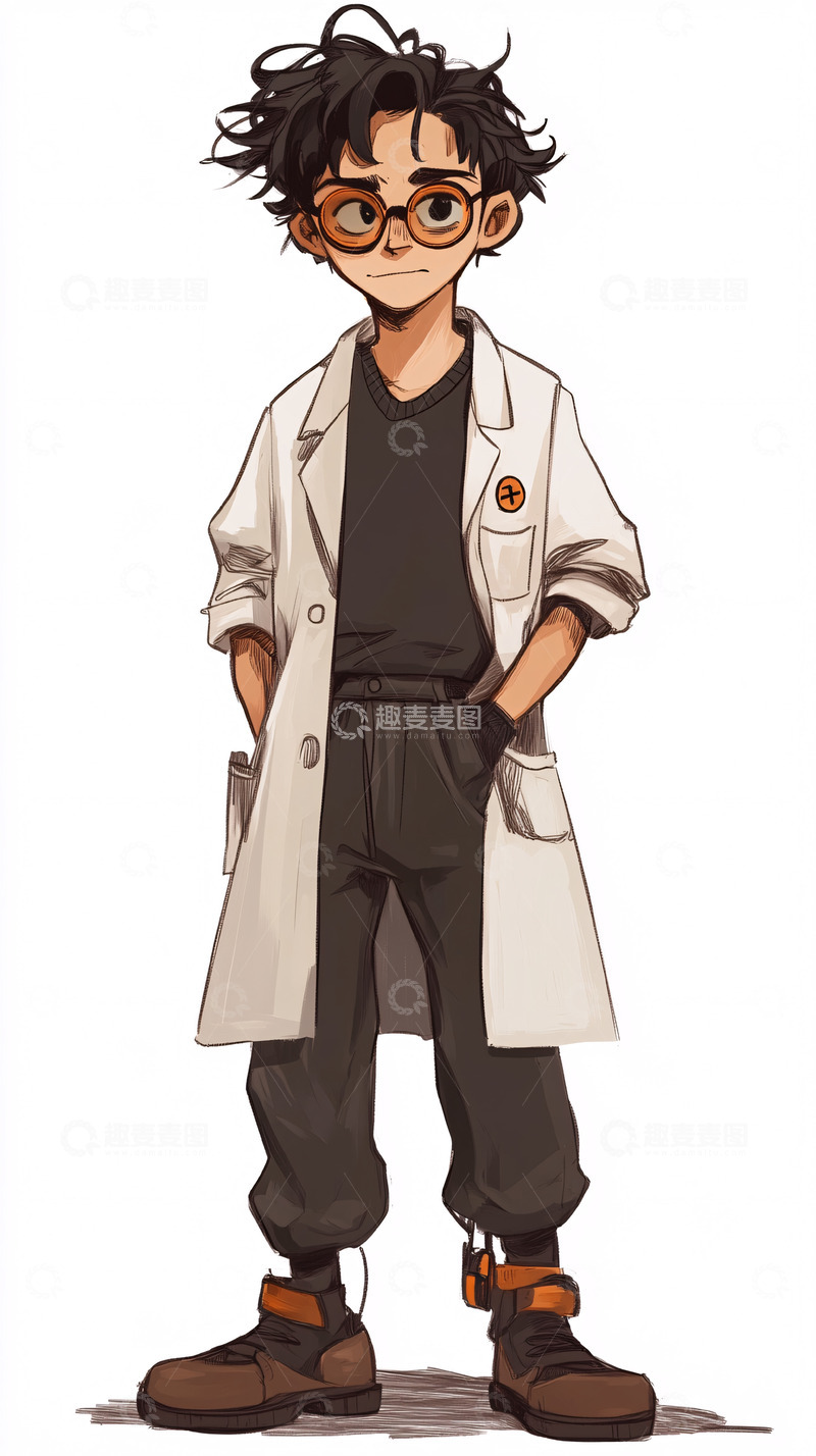 高清大图下载【趣麦麦图】戴眼镜的小男孩科学家