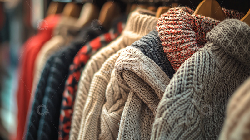 高清大图下载【趣麦麦图】-毛衣展示架上的羊毛衫