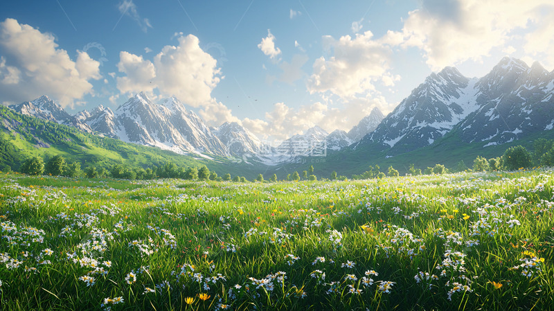 高清大图下载【趣麦麦图】阳光下的雪山草原