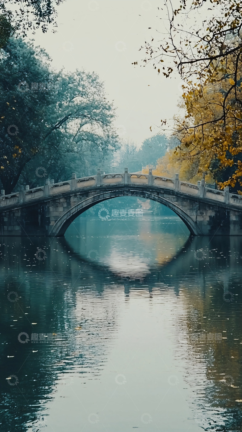 高清大图下载【趣麦麦图】古桥流水风景图