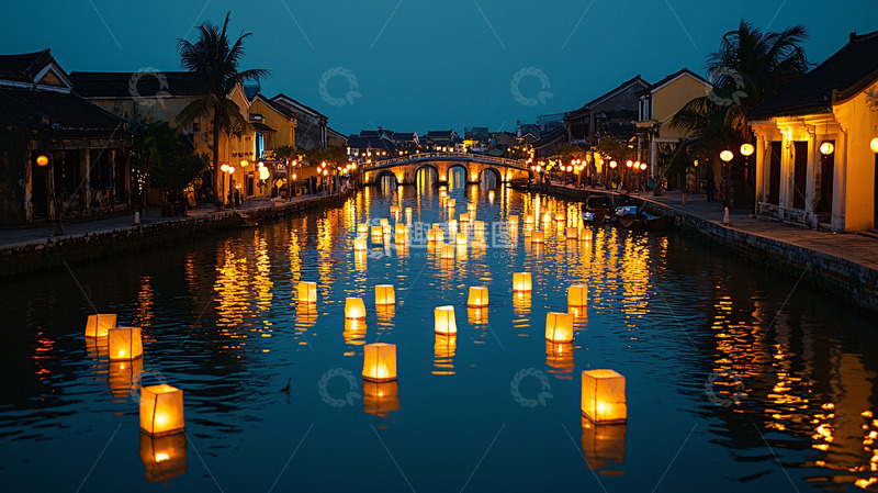 高清大图下载【趣麦麦图】夜色下的水上灯笼