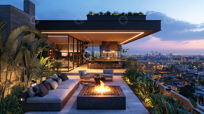 高清大图下载【趣麦麦图】夜景顶层公寓露台