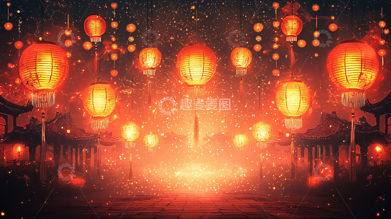 高清大图下载【趣麦麦图】夜空中闪烁的红灯笼