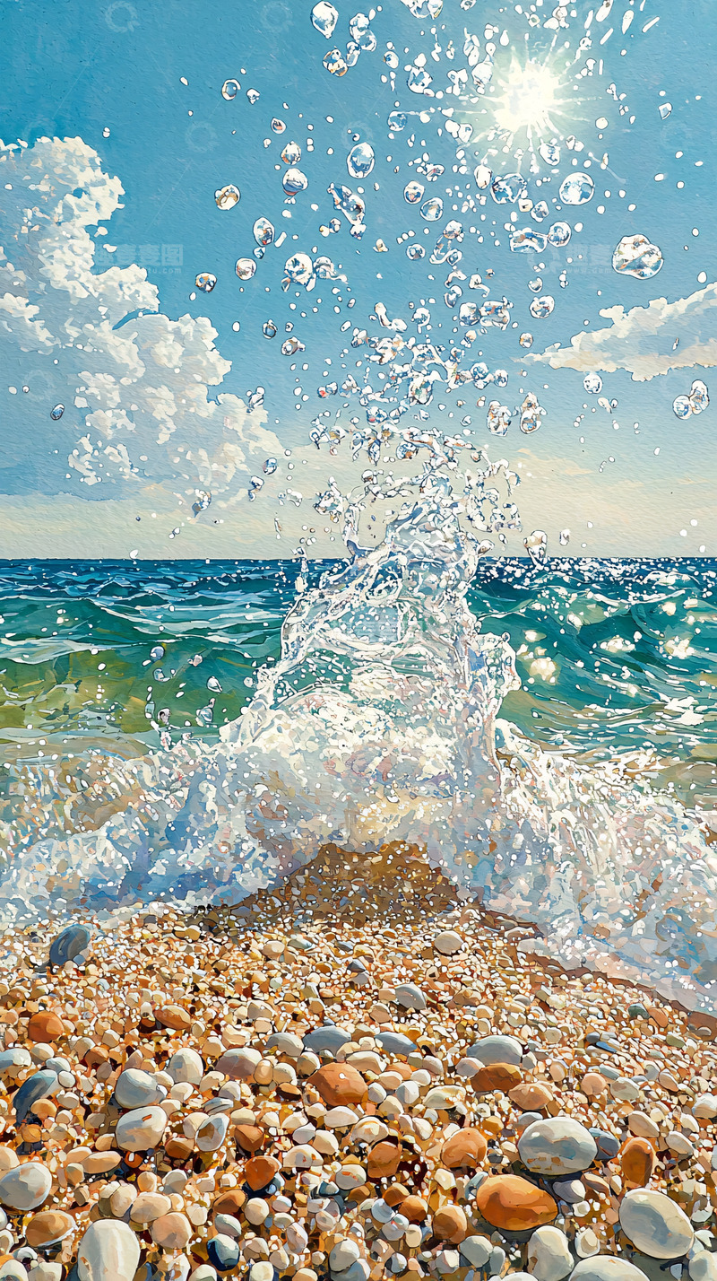 高清大图下载【趣麦麦图】海滩阳光下的水花飞溅