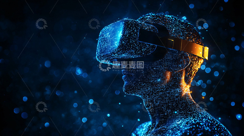 高清大图下载【趣麦麦图】蓝色粒子虚拟现实头显