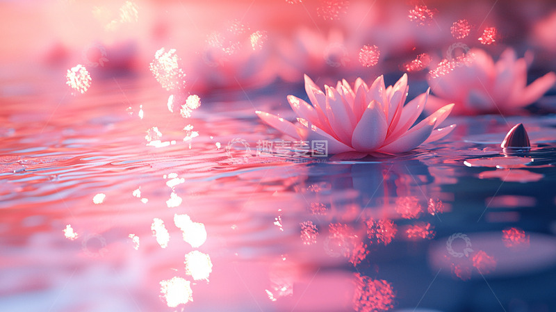 高清大图下载【趣麦麦图】粉色荷花水面波光粼粼