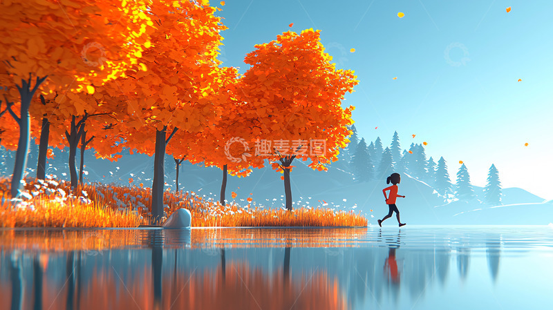 高清大图下载【趣麦麦图】秋季枫叶湖边女孩