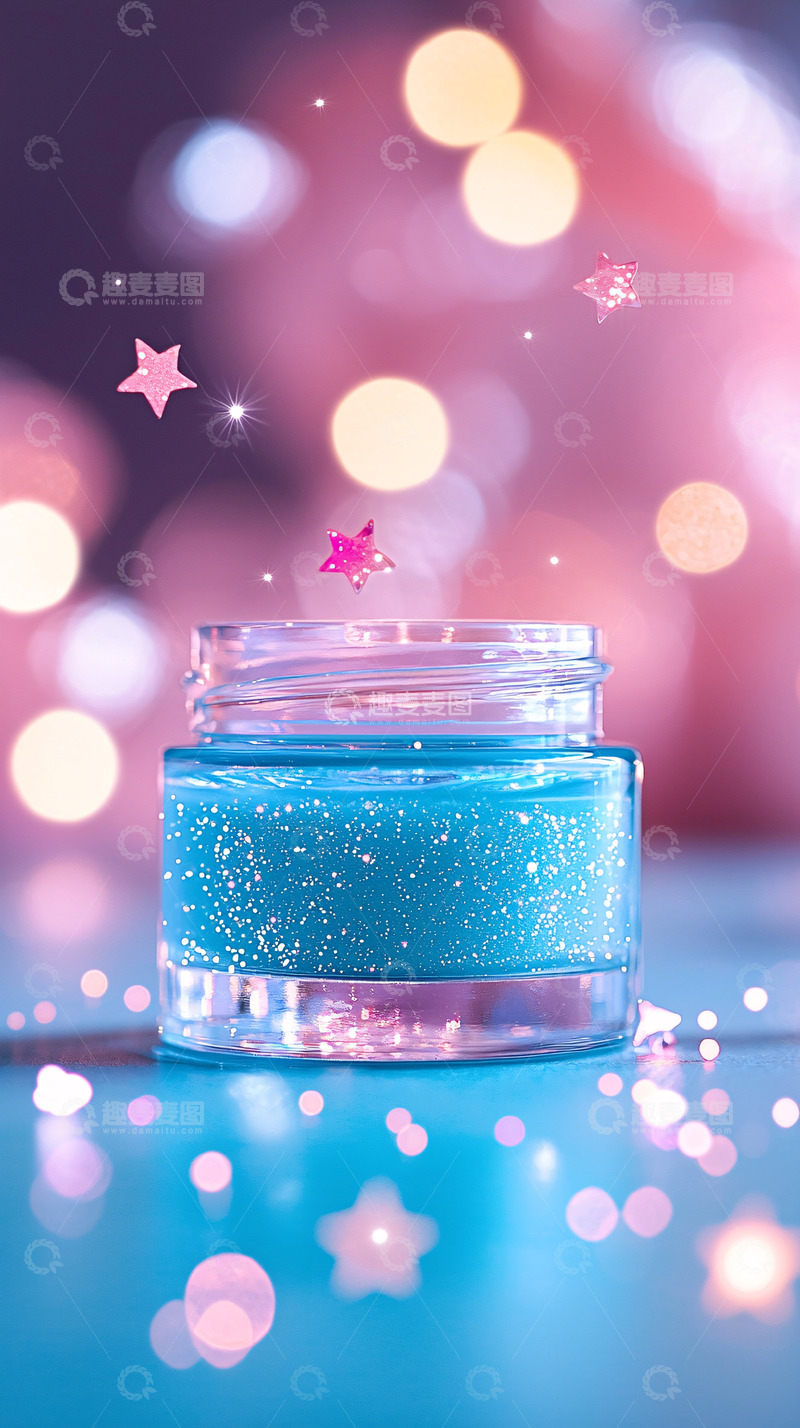 高清大图下载【趣麦麦图】闪闪发光的蓝色星空护肤品